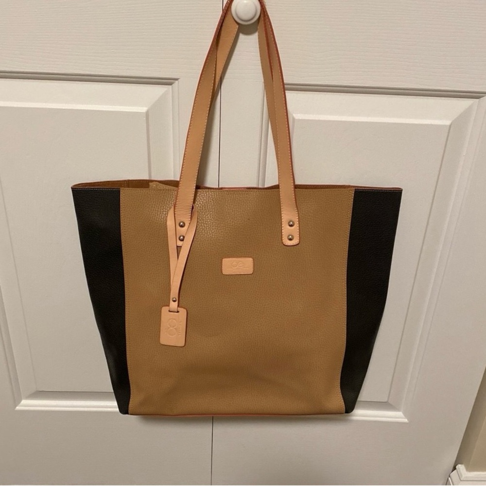Elegant Tan and Black Tote Bag